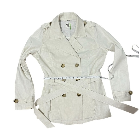Old Navy Ivory Linen Blend Double-Breasted Tie Belt Jacket Small – Trench Style - Picture 9 of 14